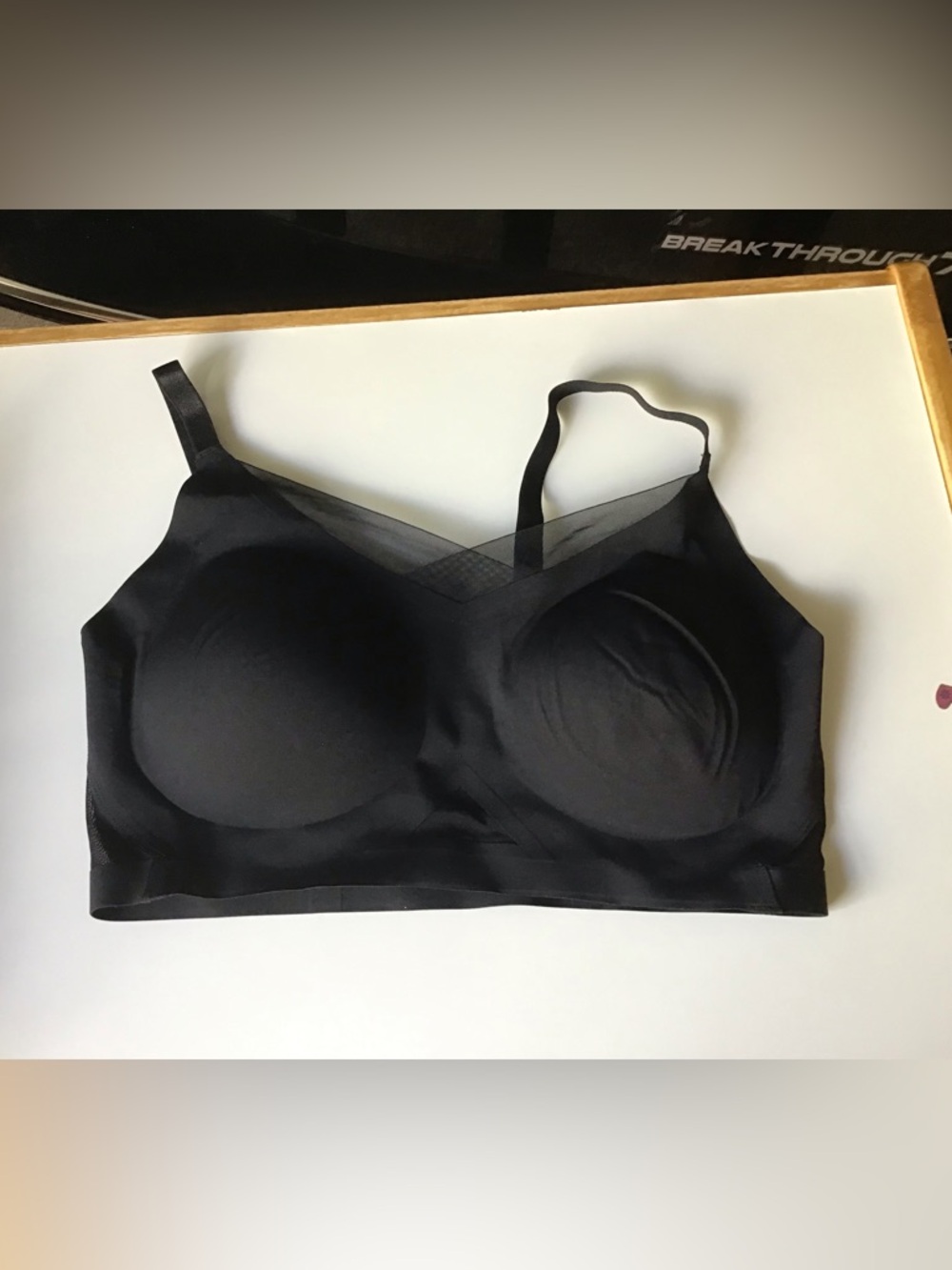 NWT Rhonda Shear M Seamless Black Women's Comfort Bra with Sheer Mesh Trim